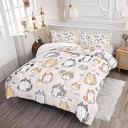 XYNHML Kids Cute Cat Comforter Set Twin Size 3Pcs