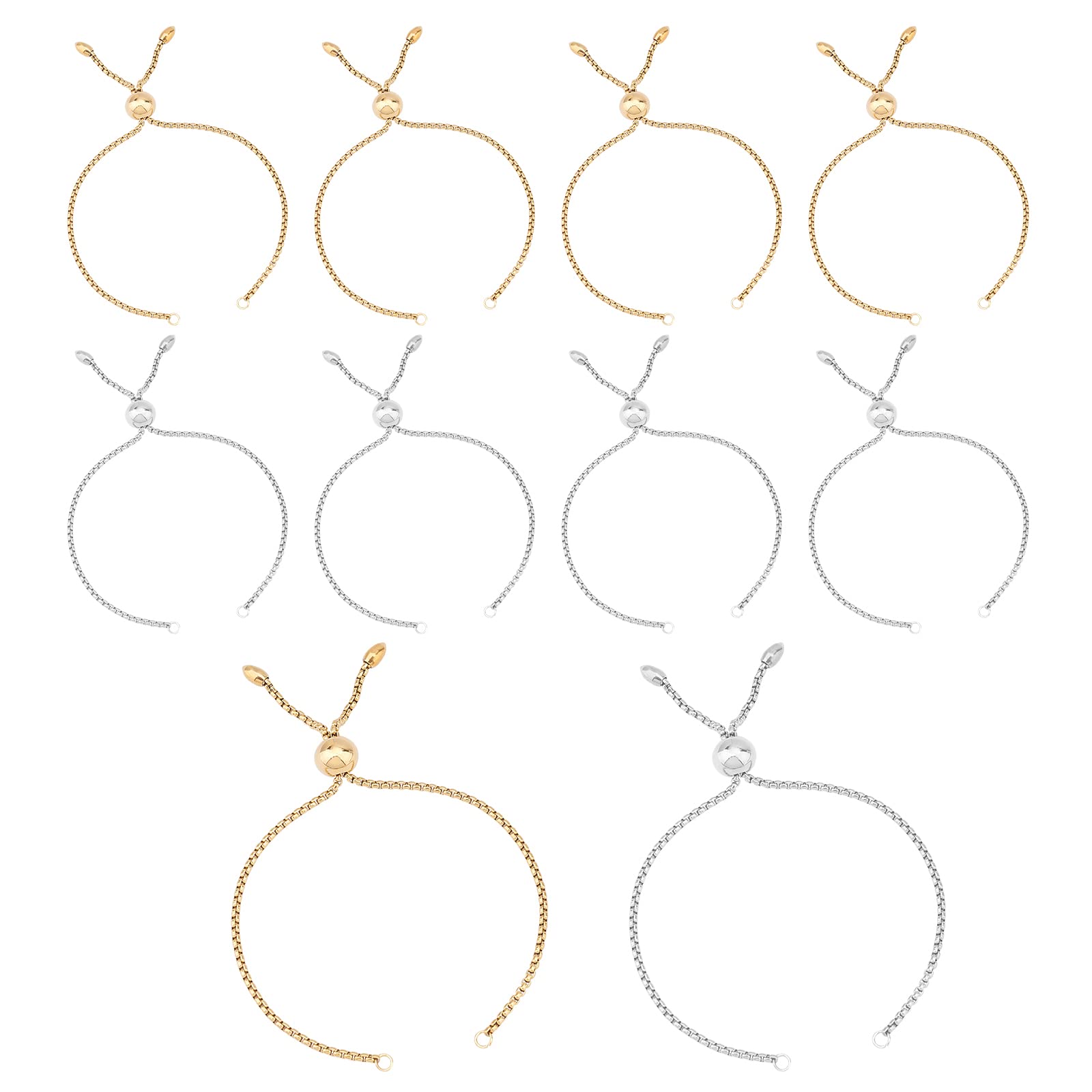 UNICRAFTALE 10pcs 2 Colors 27cm Stainless Steel Slider Bracelet Link Bracelets Adjustable Slider Bracelet Slider Extender Chains Bracelet Chain for Jewelry Making DIY