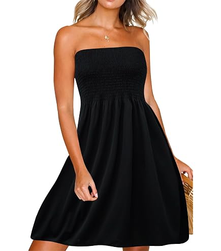 Zyyfly Strapless Dress Bathing Suit Cover ups for Women Summer Beach Cover up Tube top Dress Black at Amazon Women's Clothing store