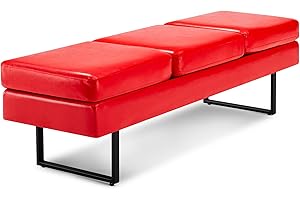 OmySalon Waiting Room Bench, Heavy Duty Salon Reception Bench Office Chair Seating, 59.5'' Guest Lobby Chair, Conference Room Chairs for Beauty Barber Furniture, Faux Leather,Red