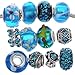 RUBYCA Murano Lampwork Charm Glass Beads Tibetan Crystal European Bracelet Mix Assortment Blue 15Pcs