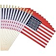 12 Pack Small American Flags on Stick Small US Flags/Mini American Flag for Outside 8x12 Inch American Hand Held Stick Flags with Kid-Safe Spear Top, 4th of July Decorations