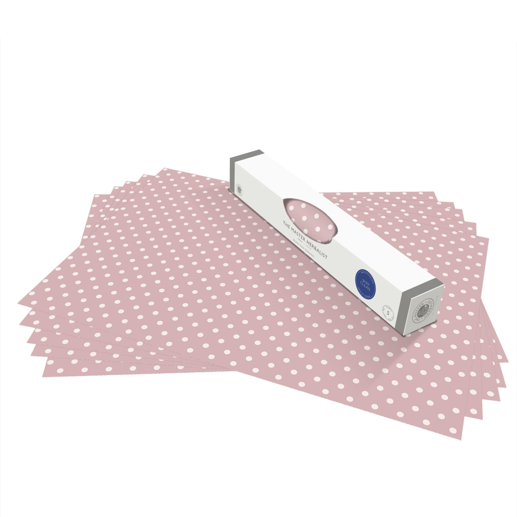 The Master Herbalist Unscented & Wipe Clean Drawer Liners in a Helebore Pink Polka Dot Design - Perfect for Kitchen Drawers, Shelves, Cupboards & Cabinets — image 1