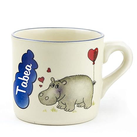 Tasse mit Namen 0,25l aus Keramik in 9 Verschiedenen Motiven Namenstasse Kindertasse Tasse mit Beschriftung (Nilpferd)