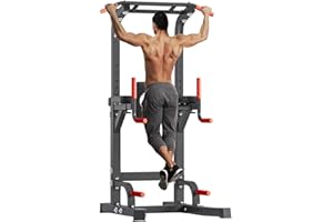 soges Power Tower Pull Up Bar Station,Dip Station With A Backrest,Adjustable Height Pull Up Bar Stand, Multi-Function Home Gy