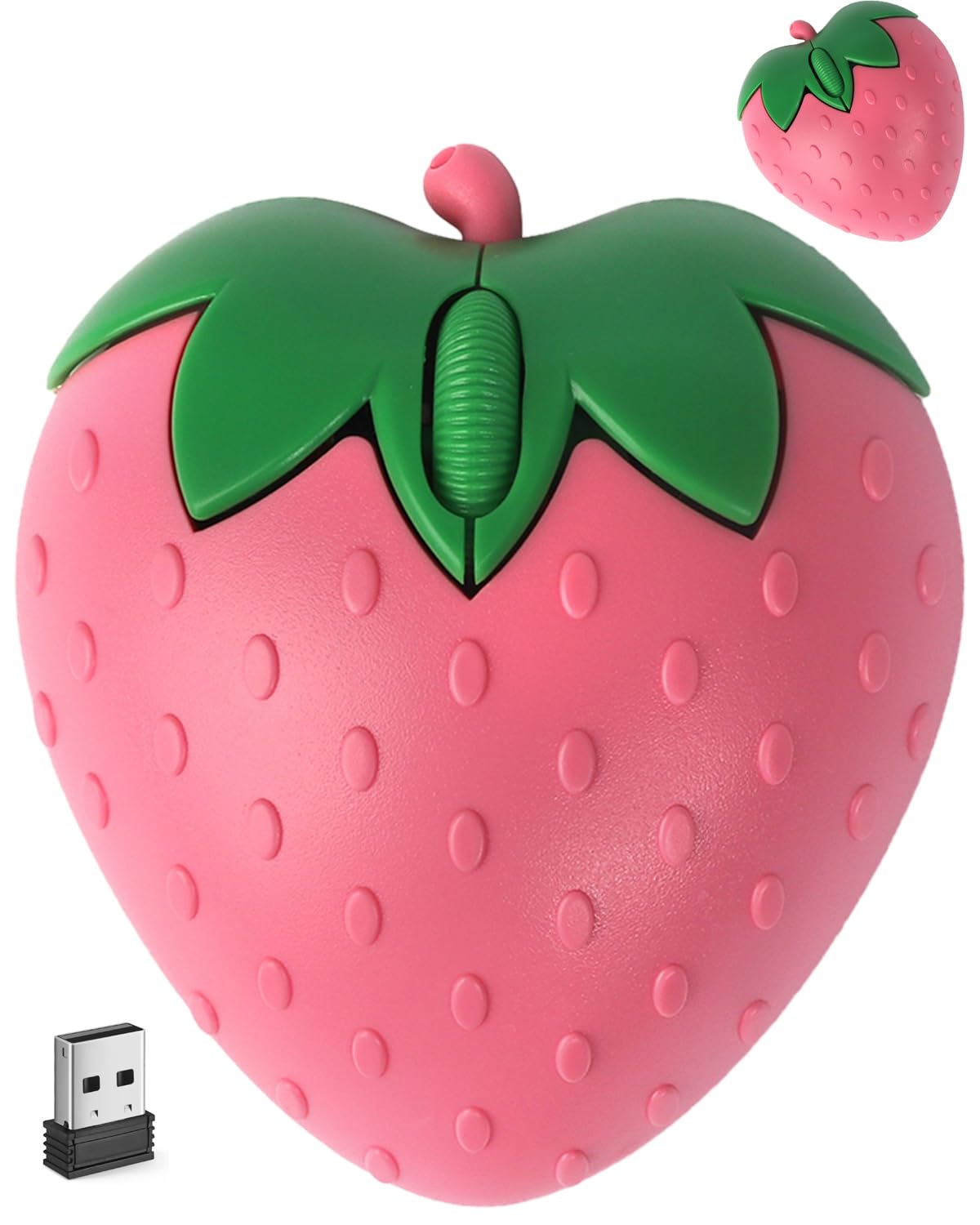 Photo 1 of Wireless Bluetooth Mouse Cute Pink Fruit Strawberry Shape Silent Portable Lightweight USB Optical Cordless Dual Mode Mice for PC Laptop Computer Tablet Mac MacBook Pro Desktop Kids Girls Women Gift