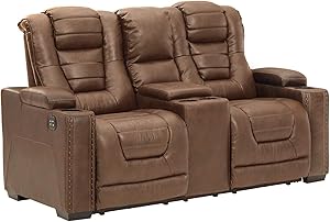 Signature Design by Ashley Owner's Box Faux Leather Power Reclining Loveseat, Brown