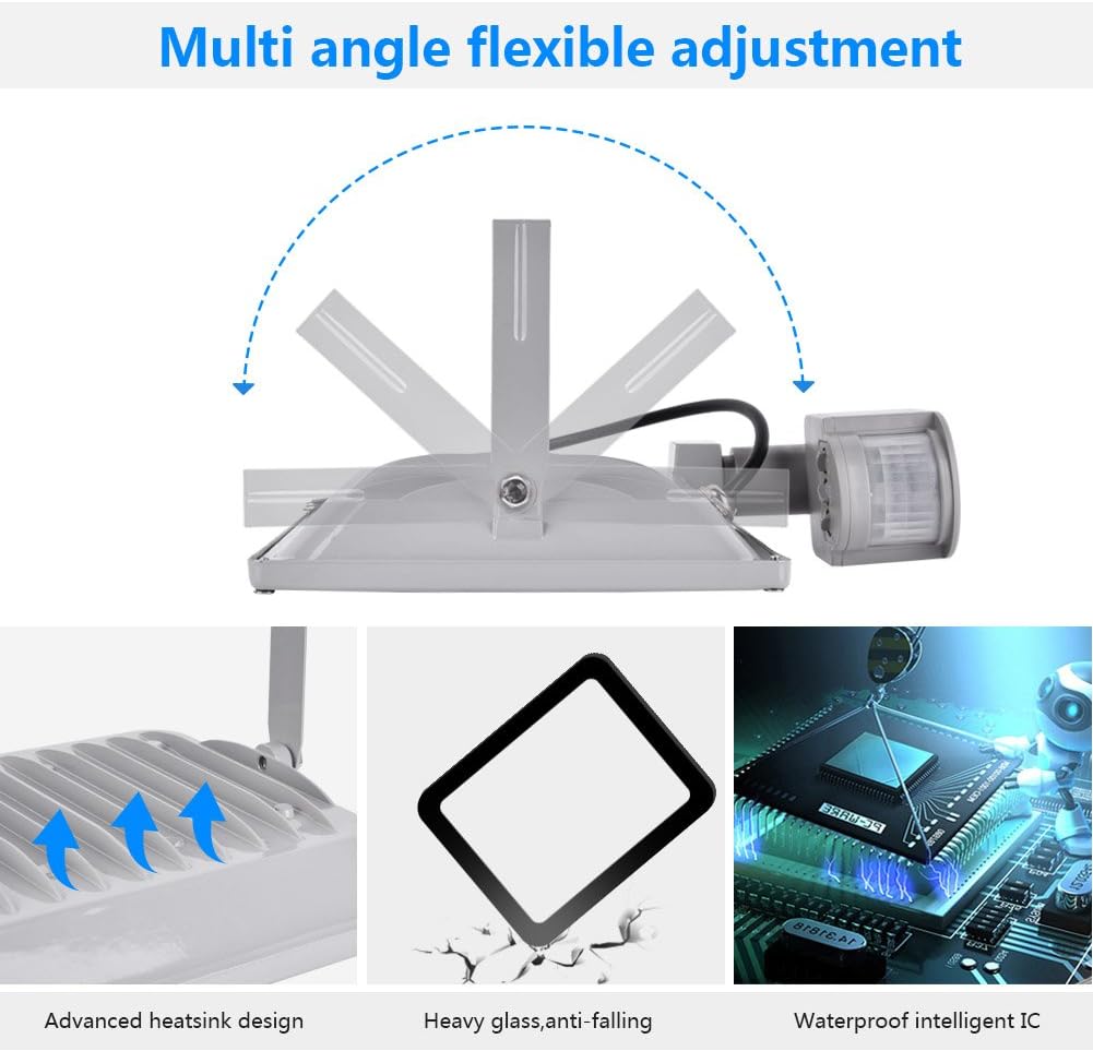 50w Led Foco Proyector con sensor movimiento para Exterior ...
