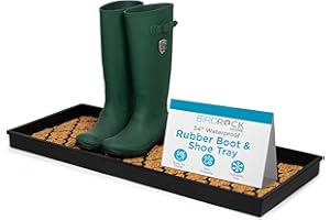 BIRDROCK HOME Rubber Boot & Shoe Tray | Coir Insert | 34" x 14" | Waterproof Shoe Tray for entryway | Trellis Pattern