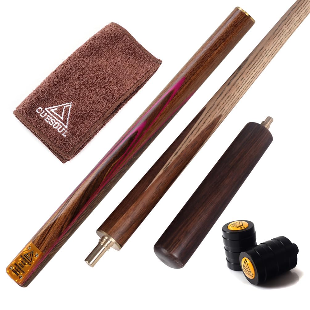 CUESOUL 57 Inch 3/4 Jointed Professional Snooker Billiard Pool Cue Handcrafted 18oz with 6 Inch Walnut Extension, Ash Shaft & Walnut Butt, in Leatherette Cue Bag, 9.5mm Tip Snooker Cue Set(D302)