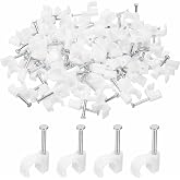 HARFINGTON 100pcs Cable Clips 5mm Half Clamp J-Hook with Nail Circular Single Nail in Cable Wire Clips on Wall for RG6 RG59 CAT6 RJ45 Ethernet Tacks Coax Pex Tubing Pipe Support, White