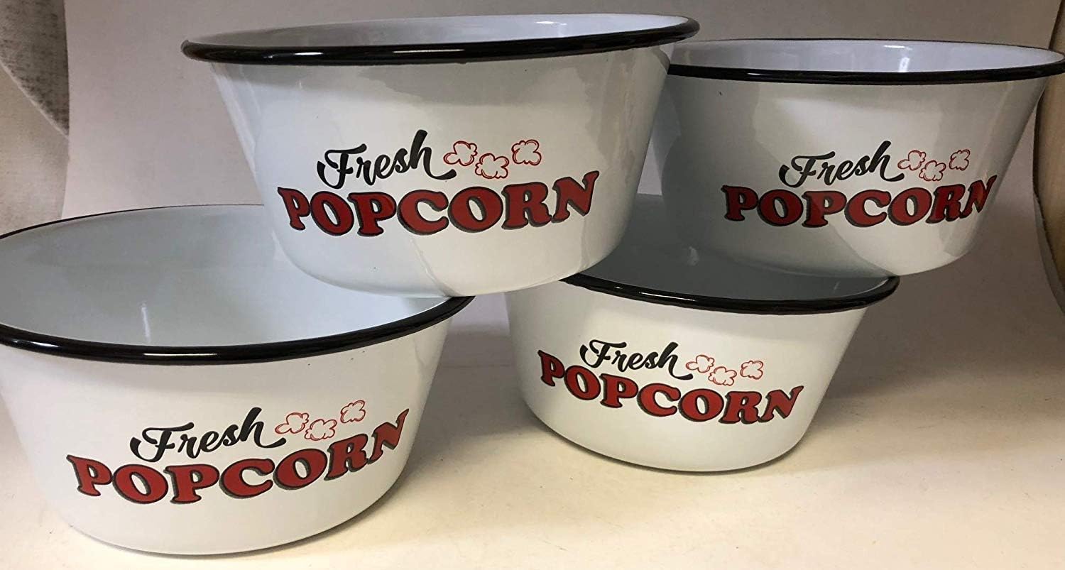 Enamelware Small Popcorn Bowls (Set of 4) Kitchen & Dining