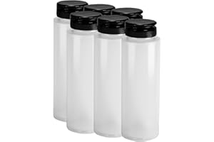 Pinnacle Mercantile Easy Squeeze Plastic Condiment Bottles with Black Flip Top Cap 8 oz Empty Set 6