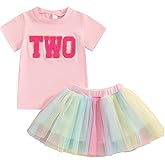 LYQTloml Toddler Kids Baby Girl Birthday Outfit Two/Three/Four/Five/Six Embroidery T-shirt Colorful Tutu Skirts Clothes 2PCS