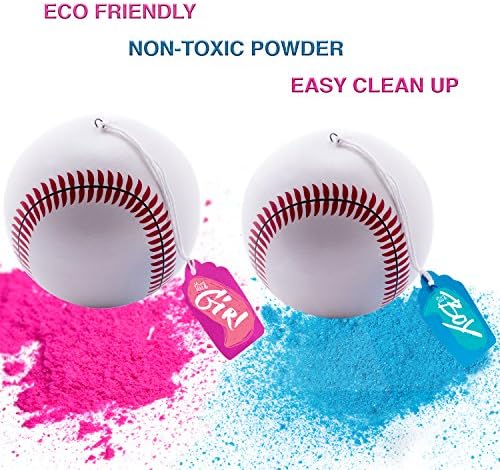 Gender Reveal Baseballs 2 Pack Party Supplies | Blue Boy &amp; Pink Girl Team, Non Toxic , Safe &amp; Vibrant Starch Powder | Hit The Ball, Reveal The Gender, Have Fun, Create A Special Me