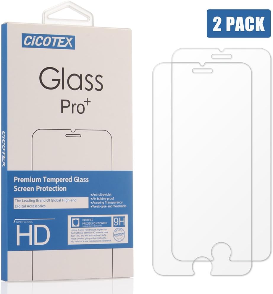 iPhone 6s Plus Screen Protector Glass, iPhone 6 Plus Screen Protector, CiCOTEX Ultra-Clear High Definition (HD) Tempered Glass Screen Protectors for iPhone 6 Plus / 6s Plus (2 Pack)
