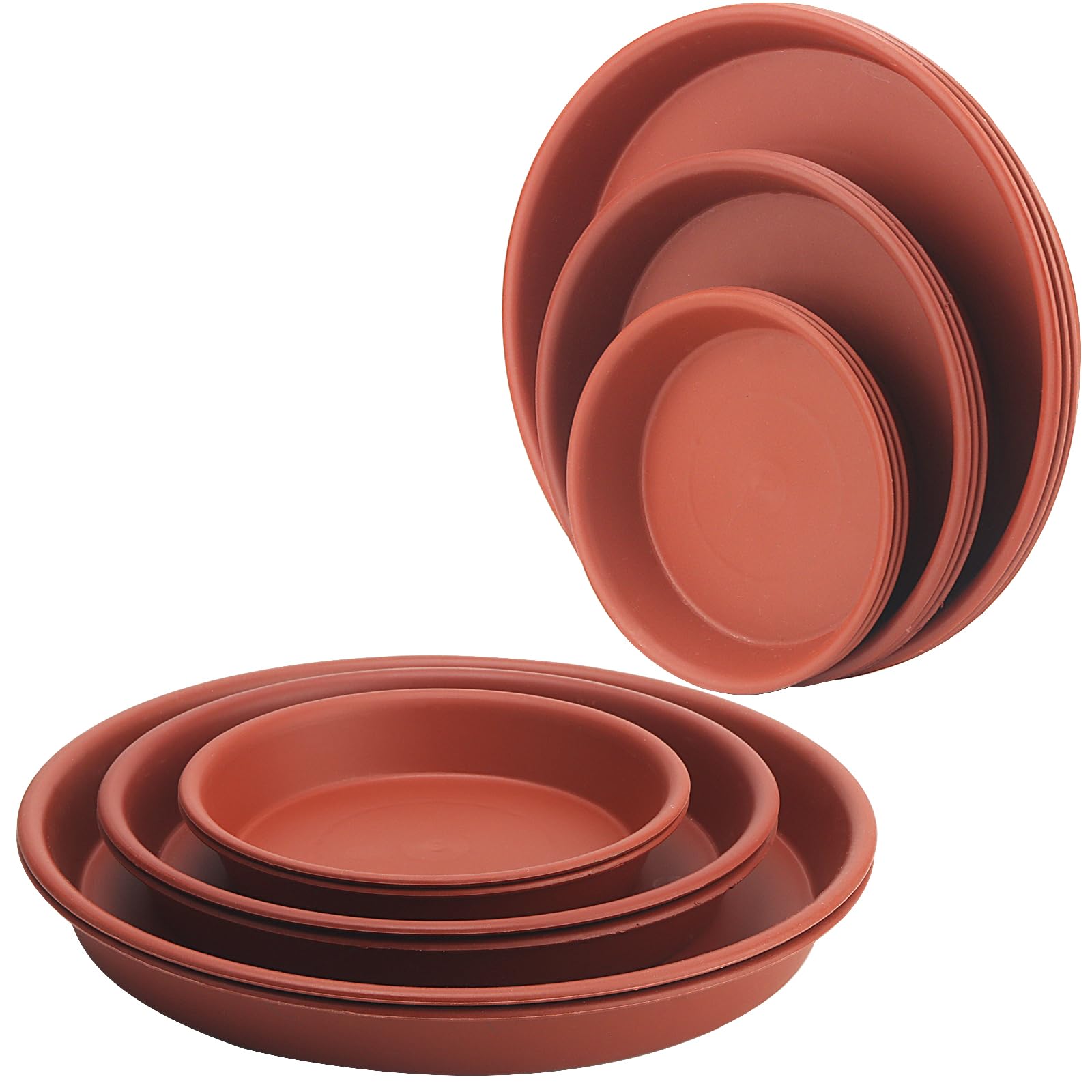DAKFOOK 15 PCS 3 Sizes Plastic Plant Pot Saucer, 19cm/24cm/30cm Red Round Flower Drip Trays, Garden Planter Saucers for Indoor Outdoor Plant