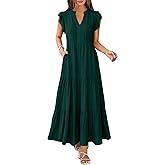 OUKODS Womens Summer Casual Maxi Dress V Neck Ruffle Sleeve Sundress Fashion Flowy Tiered Boho Beach Vacation Long Dresses