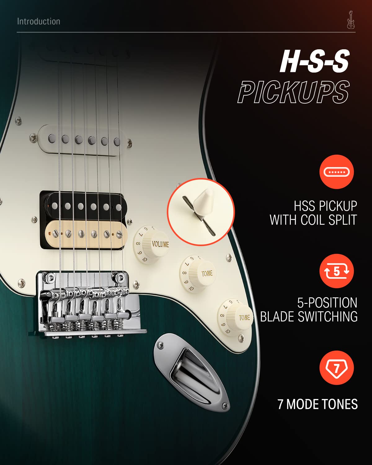 Donner 39 Inch Electric Guitar, Seeker Series DST-400 Solid Alder Body Electric Guitar for Intermediate & Pro Players, Single Coil Split System & Tremolo Bridge, Bonus Bag, Cable, Strap