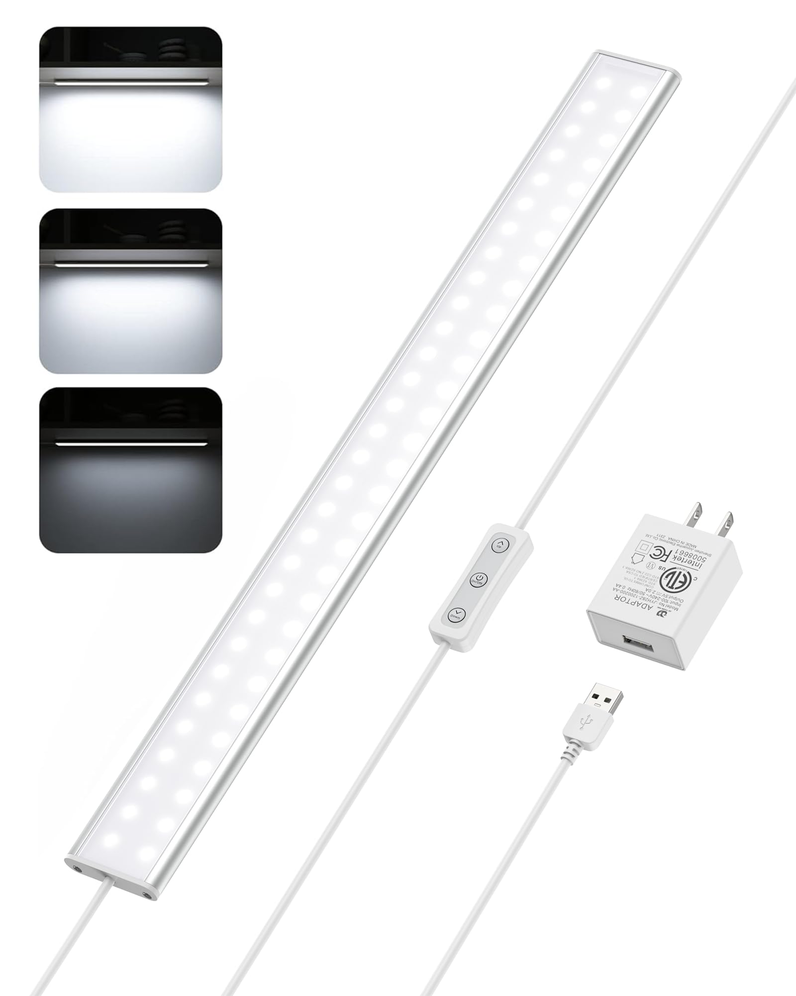 Photo 1 of ASOKO Under Cabinet Light, Upgrade 16inch LED Closet Light with Dimmable 6000K Cool White and Memory Function, Plug-in Under Counter Lights for Kitchen/Desk/Shelf/Workbench/Display Case/Room