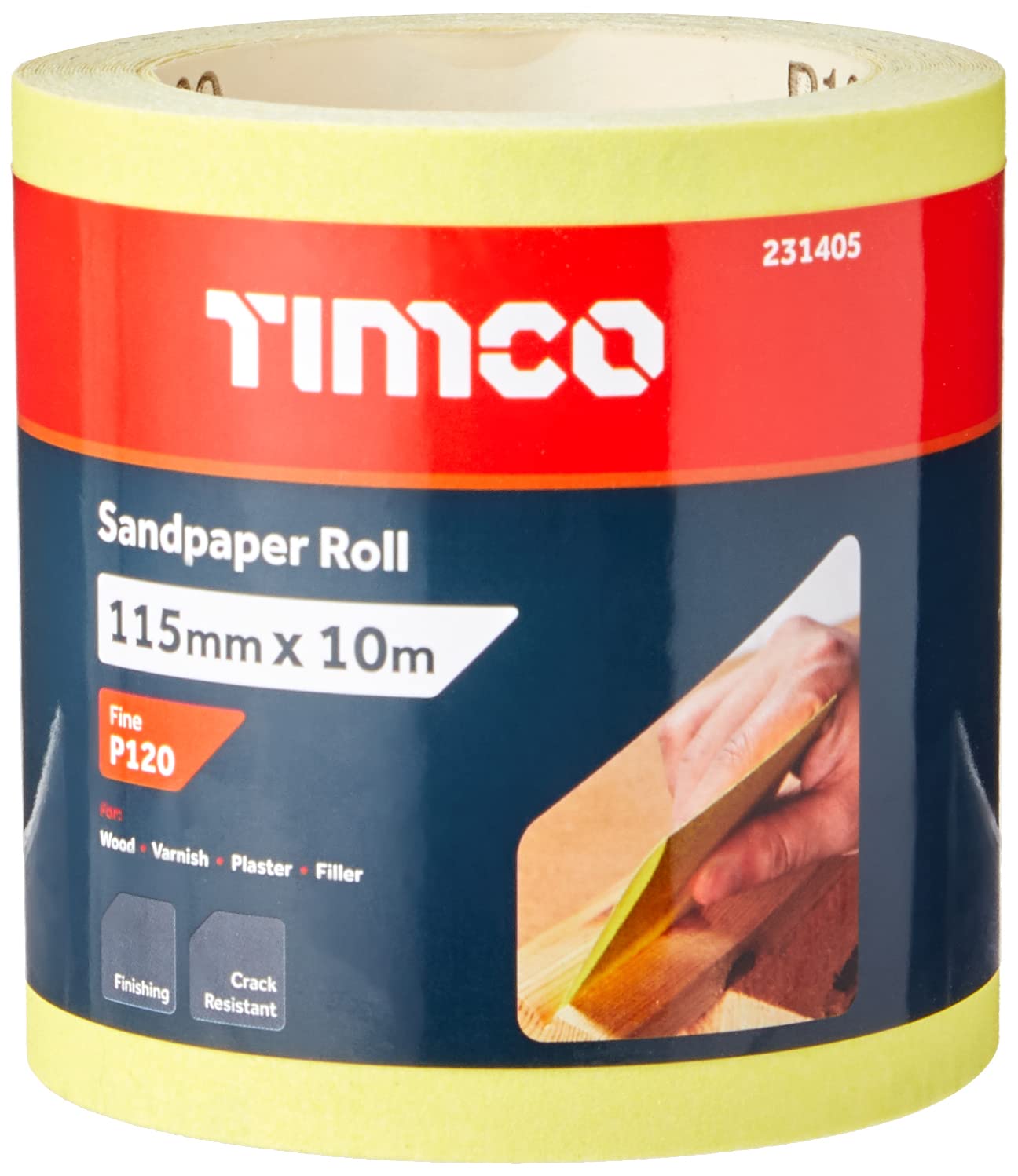 TIMCO 120 Grit Sandpaper Roll - Yellow -115mm x 10m