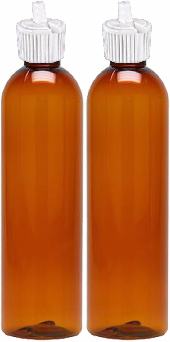 MoYo Natural Labs Turret Spout 8 oz Empty Liquid Bottle with Adjustable Dispenser (Pack of 2, Amber)