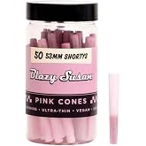 Blazy Susan Pink Pre-Rolled Cones, 50 Count (53mm Mini) - Slow-Burning Rolling Paper &amp; Ultra-Thin Preroll Cones with Filter Tips - Vegan, GMO-Free, Convenient &amp; Easy-To-Use Prerolled Shortys