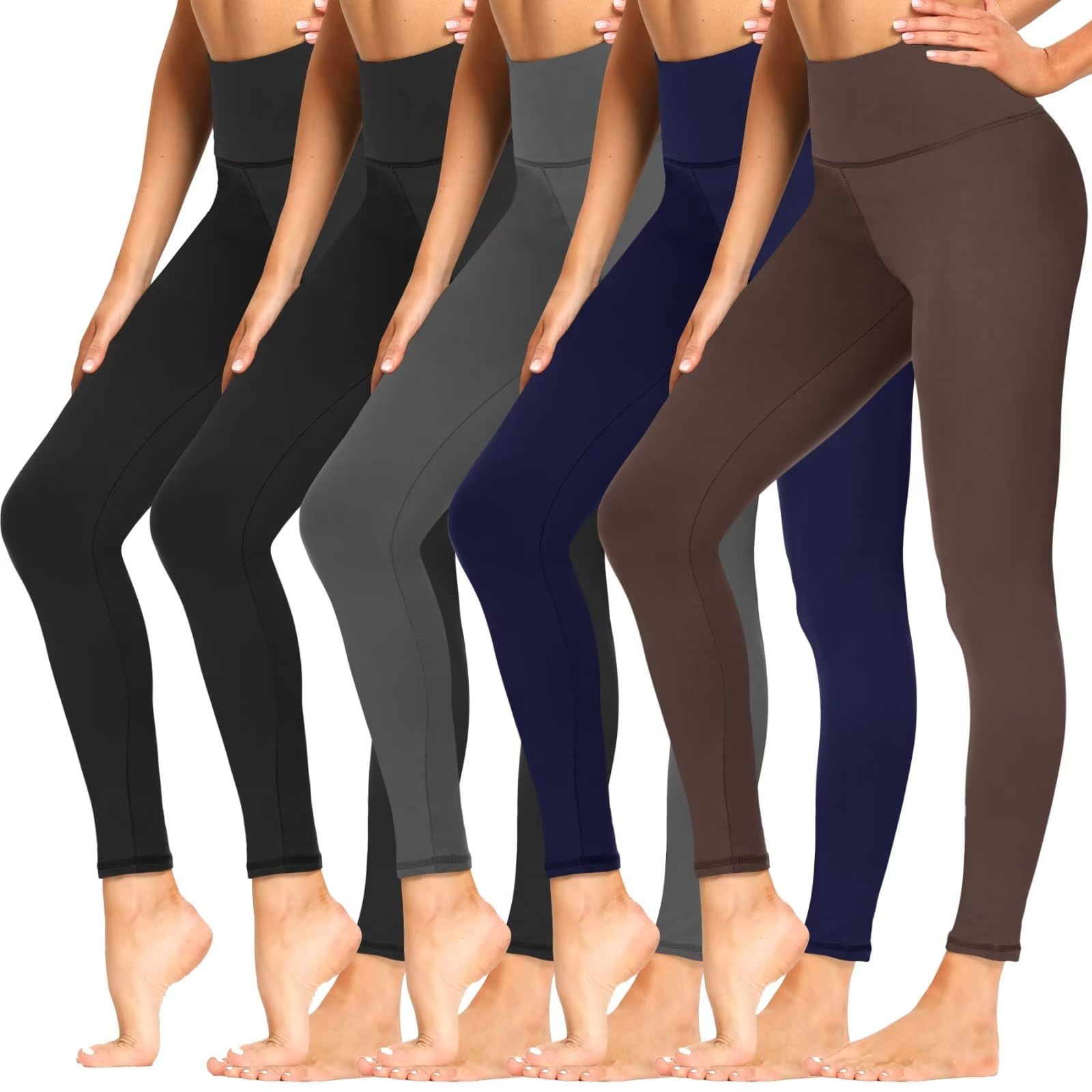 Photo 1 of Sundwudu 5 Pack Leggings with Pockets for Women - Tummy Control High Waisted Soft Black Workout Yoga Pants