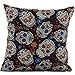 L&J.ART® 2 PCS 18'' Black & Orange Floral Mexican Skulls Day of the Dead Pillow Case Cushion Cover 2DS1