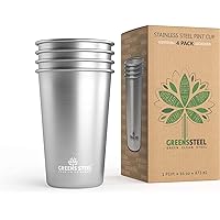 #1 Premium Stainless Steel Cups 16 oz/ 475ml Pint Cup Tumbler (4 Pack) by Greens Steel - Premium Metal Cups - Stackable Durab
