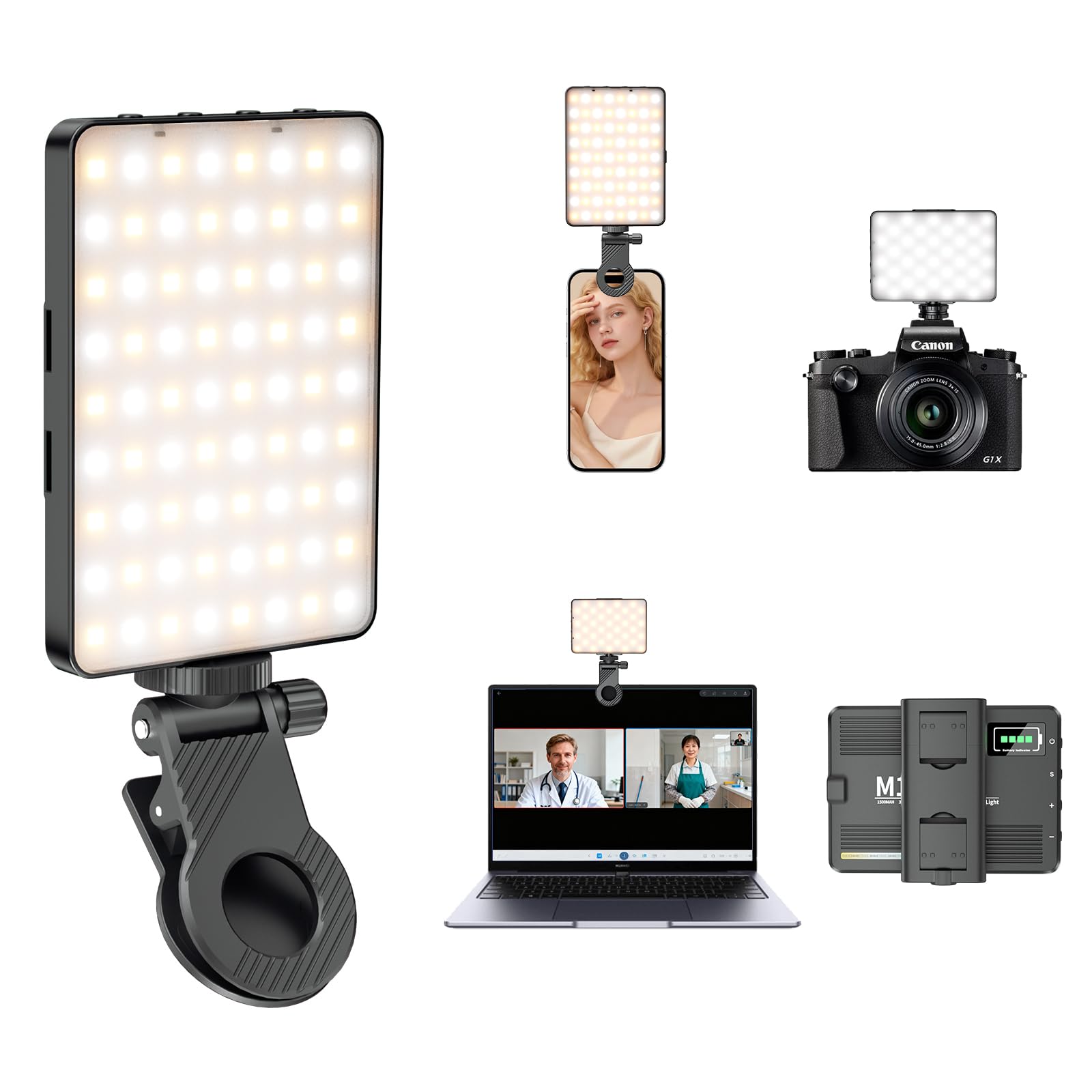 GMETAL LED Portable Selfie Light Video Conference Lighting Quality Lithium Battery CRI 97+, Clip & Camera Tripod Adapter, 3 Light Modes for Phone, iPhone, Webcam, Laptop, Photo & Makeup