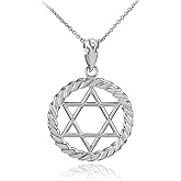 Claddagh Gold 925 Sterling Silver Jewish Star of David in Circle Rope Pendant Necklace