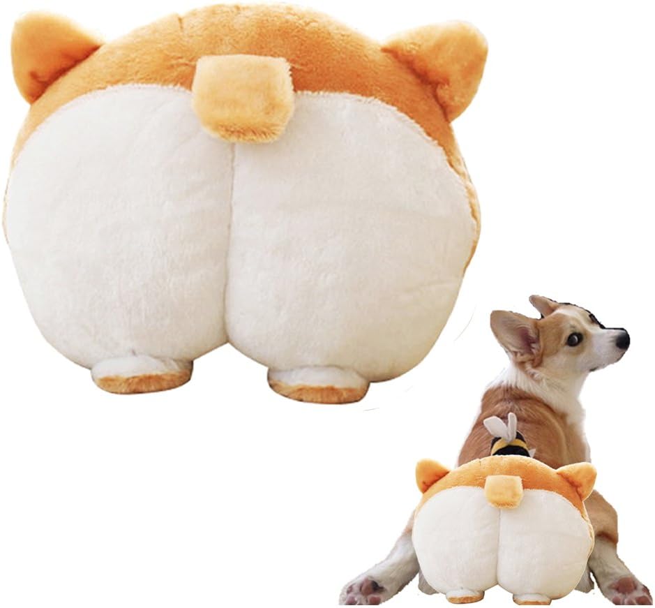 VineCrown Funny Pillow Pets Puppy Plush Corgi Butt Shaped Pillow Cushion Animal Stuffed Dog Soft Toy Car Sofa Seat Chair Cushions Decorations Gifts (36x38cm, Light Brown)