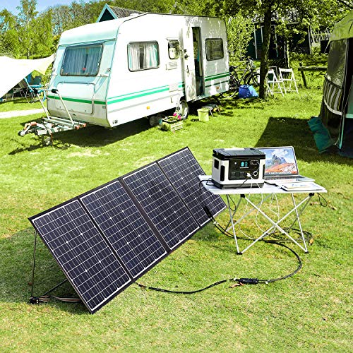 SUAOKI Solar Charger 160W Solar Panel Kit Compatible S270/G500/PS5B/S200 Power Station Generator and ROCKPALS 300W Portable Generator, Solar Car Battery Charger for Motorcycle RV Boat