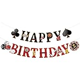 Lemicin Casino Happy Birthday Banner Casino Theme Party Decorations Poker Game Party Banners Garland for Las Vegas Night Poker Game Party Supplies