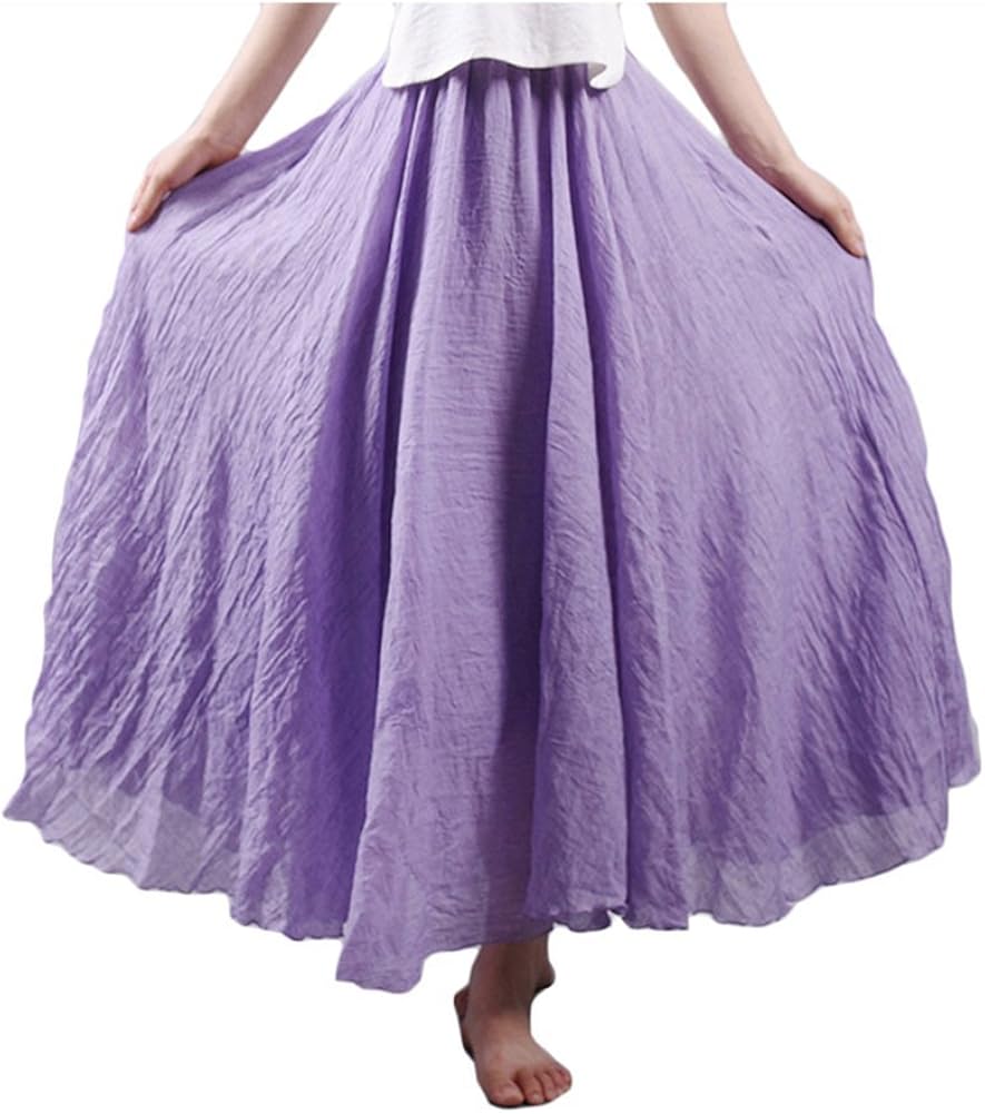 Asher Women's Bohemian Style Elastic Waist Band Cotton Linen Long Maxi Skirt Dress (95CM, White) at  Women’s Clothing store