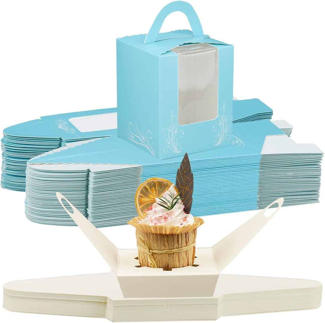 Paper Cupcake Boxes, Cupcake Carrier with Window Insert and