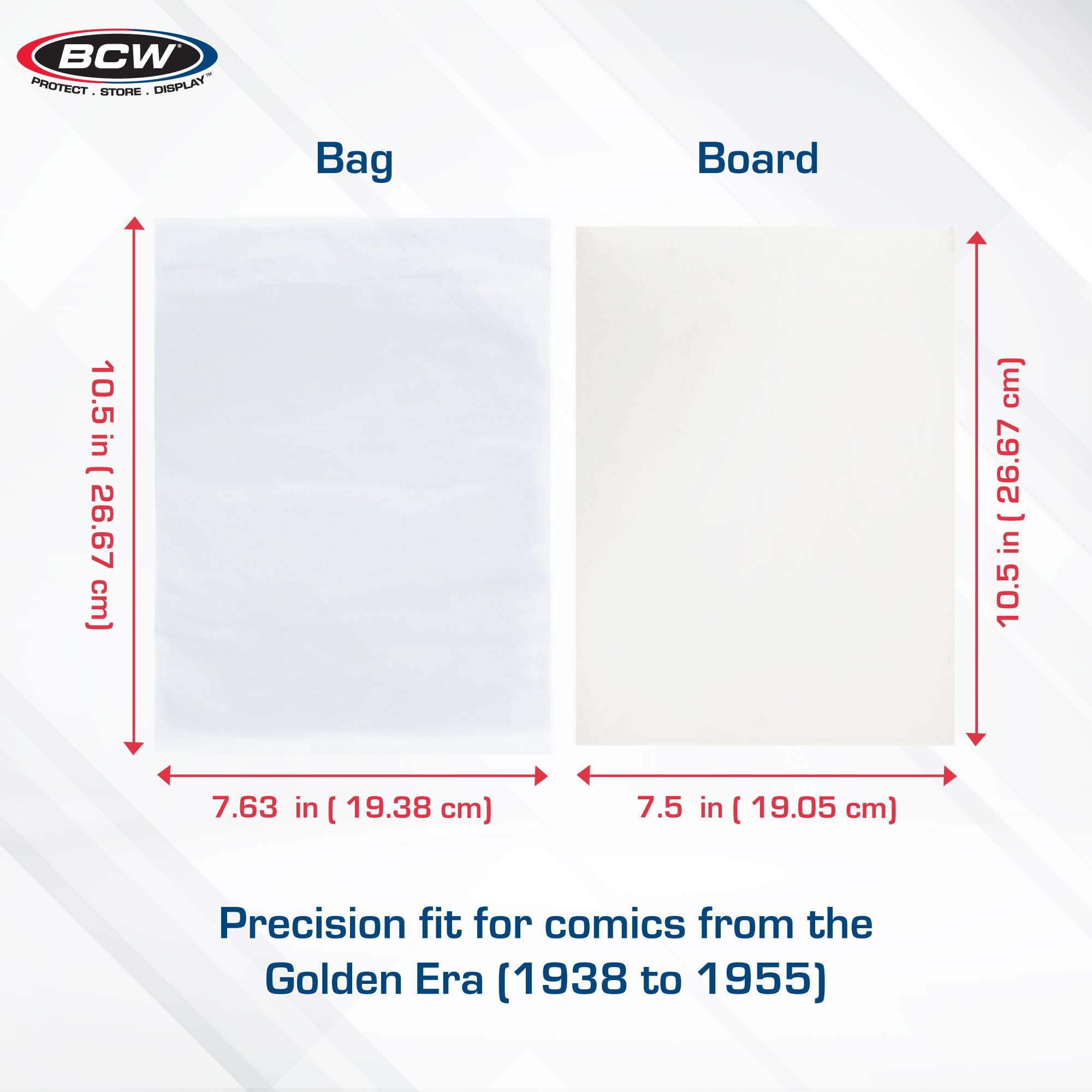 BCW Golden Age Comic Bags & Backing Boards - 100 Ct | Acid-Free Protection & Storage | Crystal Clear Sleeves | Fits 7 5/8 x 10 1/2 Golden Age Comics | Collecting Supplies