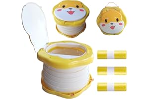 SunnySmile Travel Potty for Toddlers，Portable Potty Toddler ，Travel Foldable Potty ，for Travel，Camping，Park，Indoor/Outdoor,with 75 Disposable Bags，Cartoon Design, Children Will Like it More