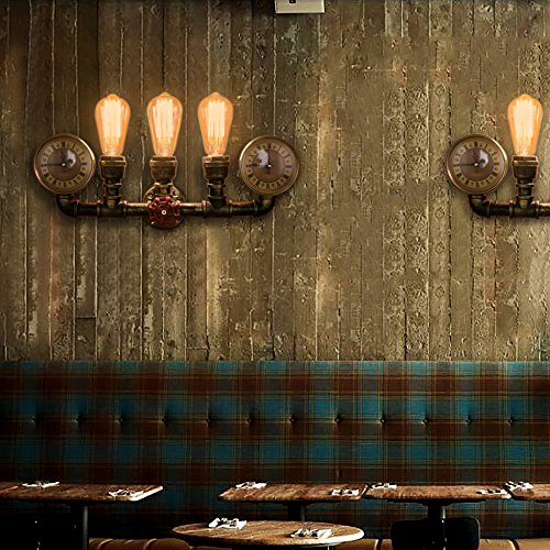 Lingkai Industrial Water Pipe Wall Sconce 3-Light Steampunk Lighting Wall Light Fixture Vintage Wall Lamp in Antique Bronze Finish