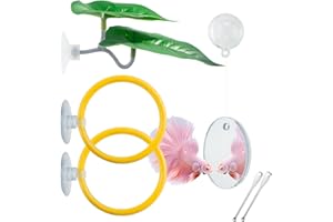 NORXUAZE Betta Fish Toy Set: Betta Training Floating Mirror, Training/Feeding Ring, Spoon, and Resting Leaf. Promotes Exercise. Betta Toys, Resting & Feeding Kit.