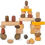 UNIH Wooden Rocks Toys, 34 PCS Wooden Balancing Stacking Stones, Montessori Educational Preschool Learning Sensory Building B