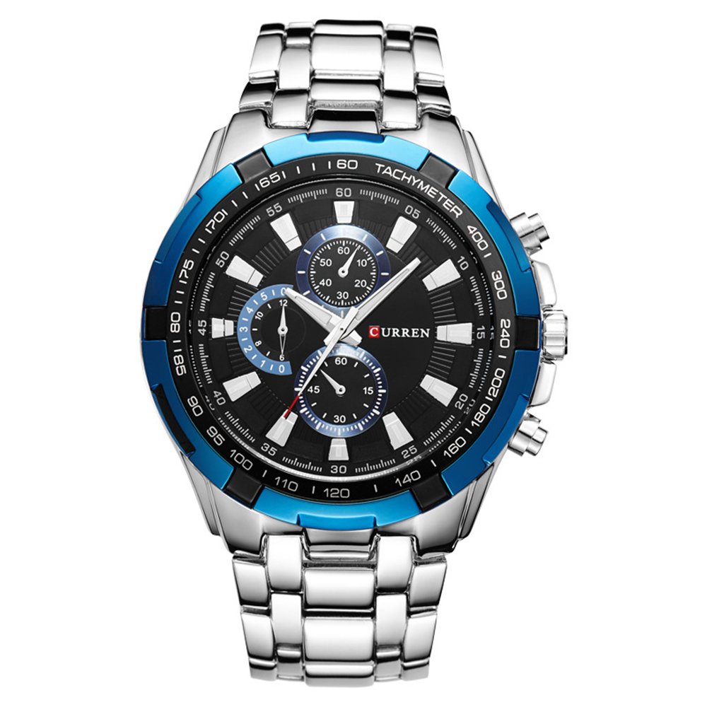 CURREN Mens Boys Stainless Steel Waterproof Quartz Sports Watch, Blue, Bracelet
