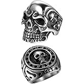 OIDEA 2PCS Bikers Stainless Steel Gothic Skulls Ring Black Silver
