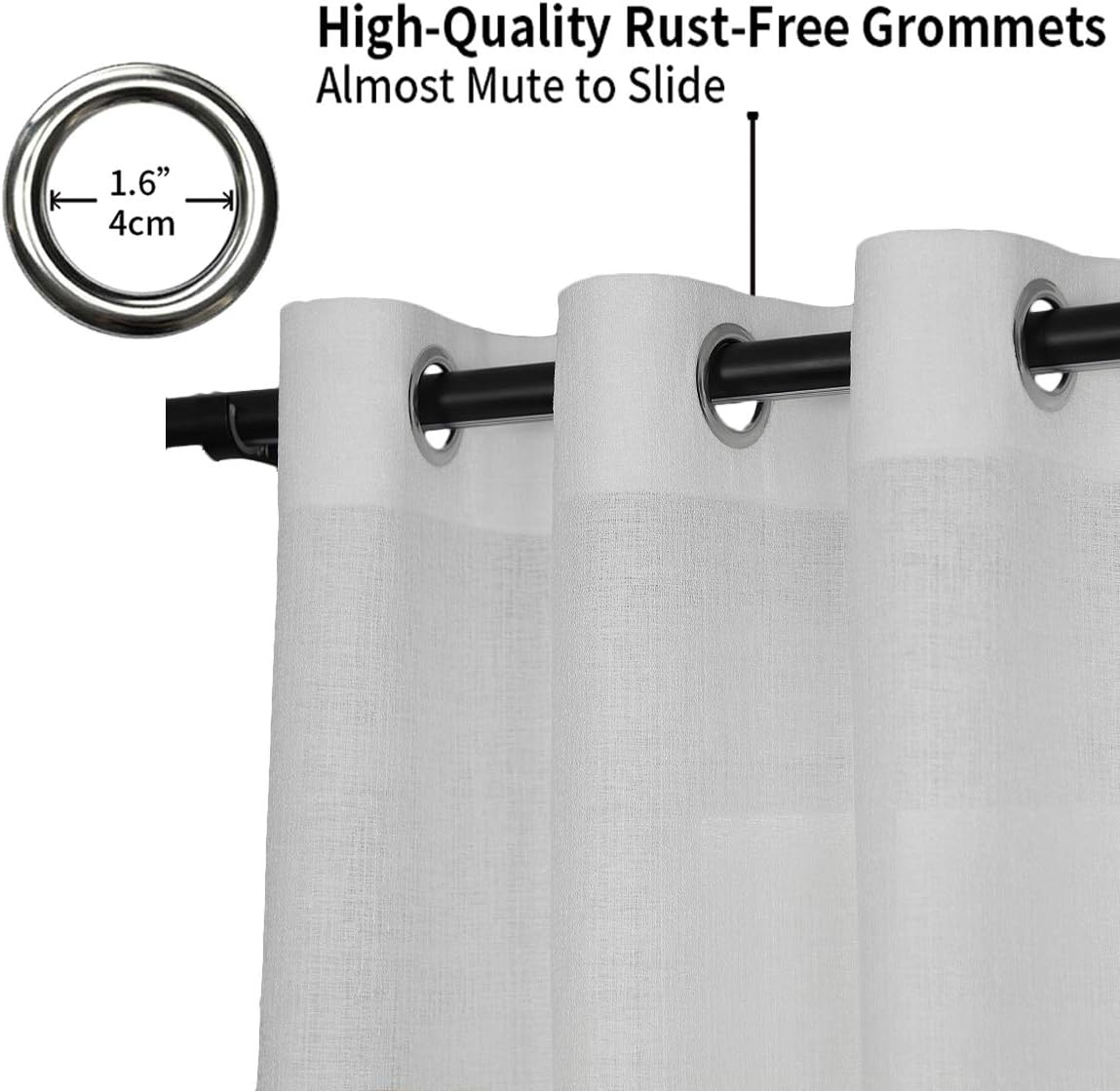 Melodieux Eyelet Curtains, Faux Linen Voile Net Curtains Semi Sheer Ring Top Drapes for Bedroom Living Room, Window (White - Image 4