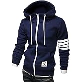 ZUEVI Men's Hoodies Casual Striped Drawstring Hooded And Zipper Closure Hoodie Slim Fit Fleece Sweatshirt With Pockets