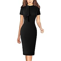 【SALE★国内発送】 Tie-Neck Sheath Dress VFSHOW Womens Vintage Work Business Tie Neck Slim Bodycon