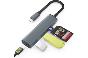 TIANSONG USB C SD Card Reader,5 in 1 SD/Micro SD Card Adapter with Dual USB Adapter Memory Card Reader with 60w PD for iPhone 15 Pro Max, iPad Pro, iMac, MacBook Pro/Air, and More Android USB-C/Type C Devices