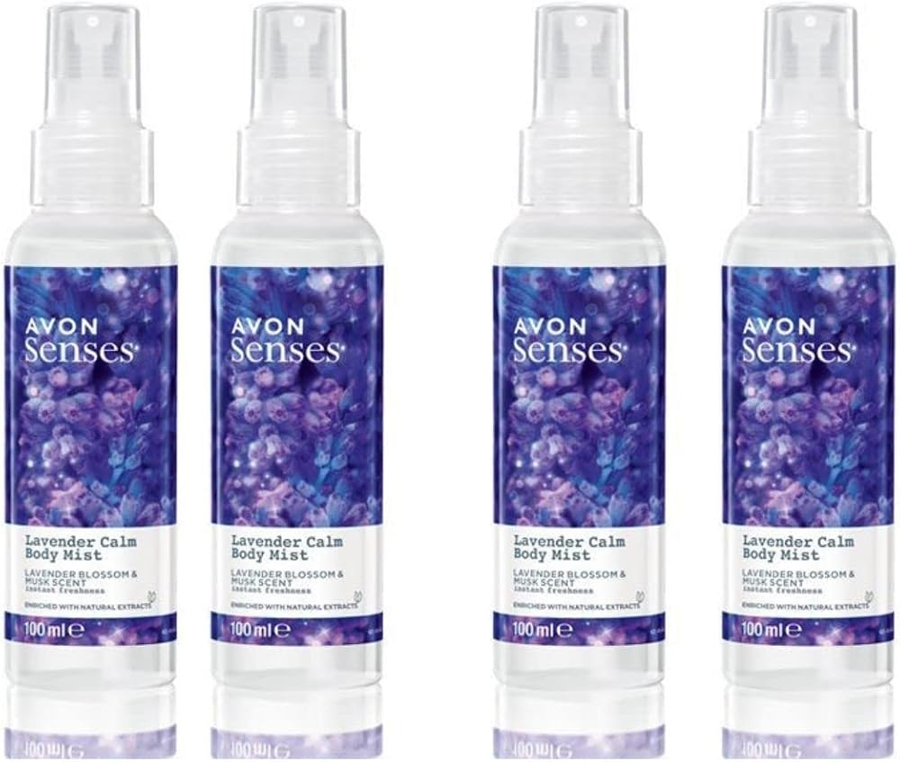 Avon Senses Lavender Calm Body Mist 4 x 100ml Lavender Chamomile Scented Spritz