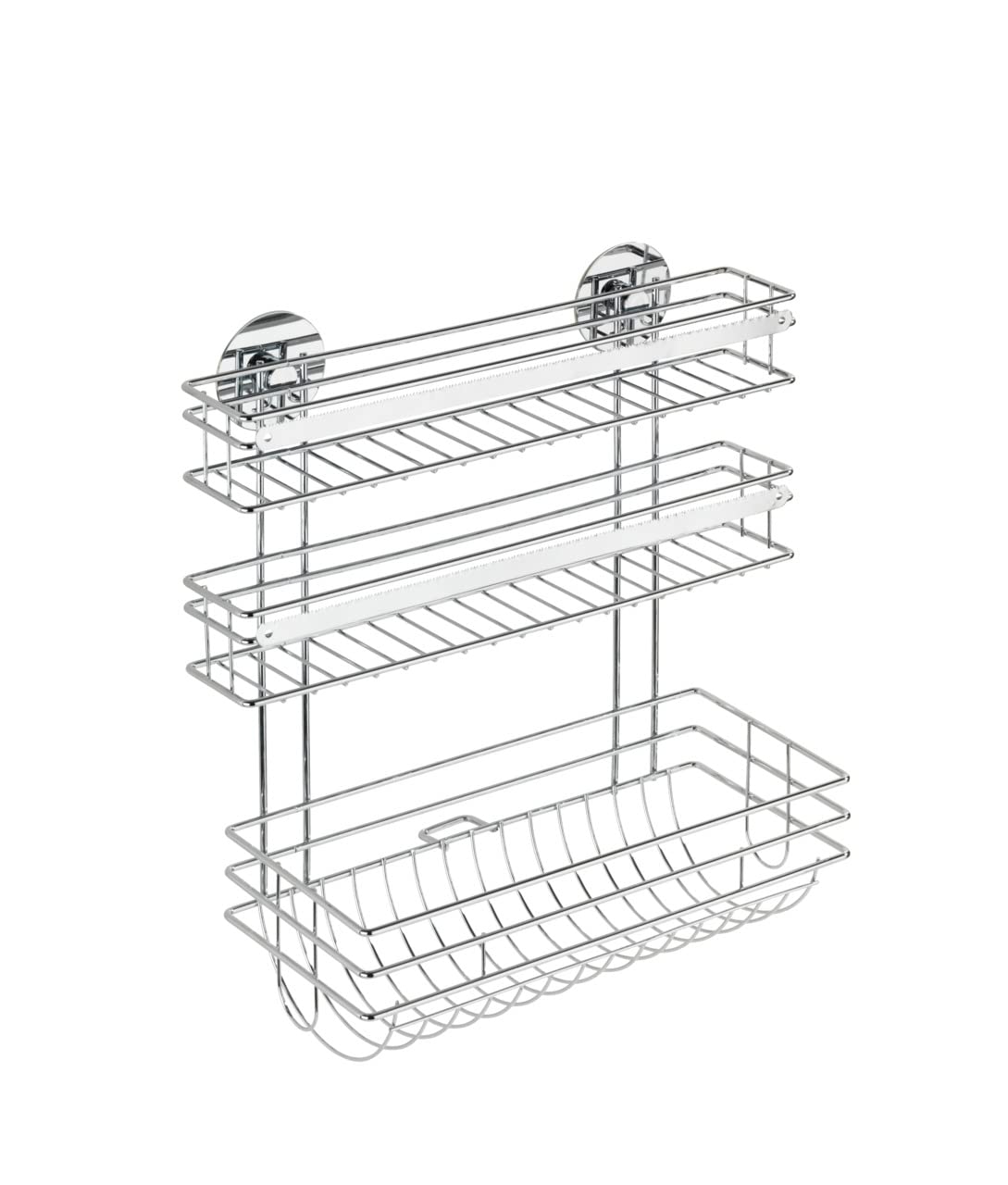 WENKO 5630100 TurboLoc kitchen roll holder Trio fixing without drilling, Metal Metal chrome plated, 32.5 x 34 x 15 cm, Silver shiny โ image 1
